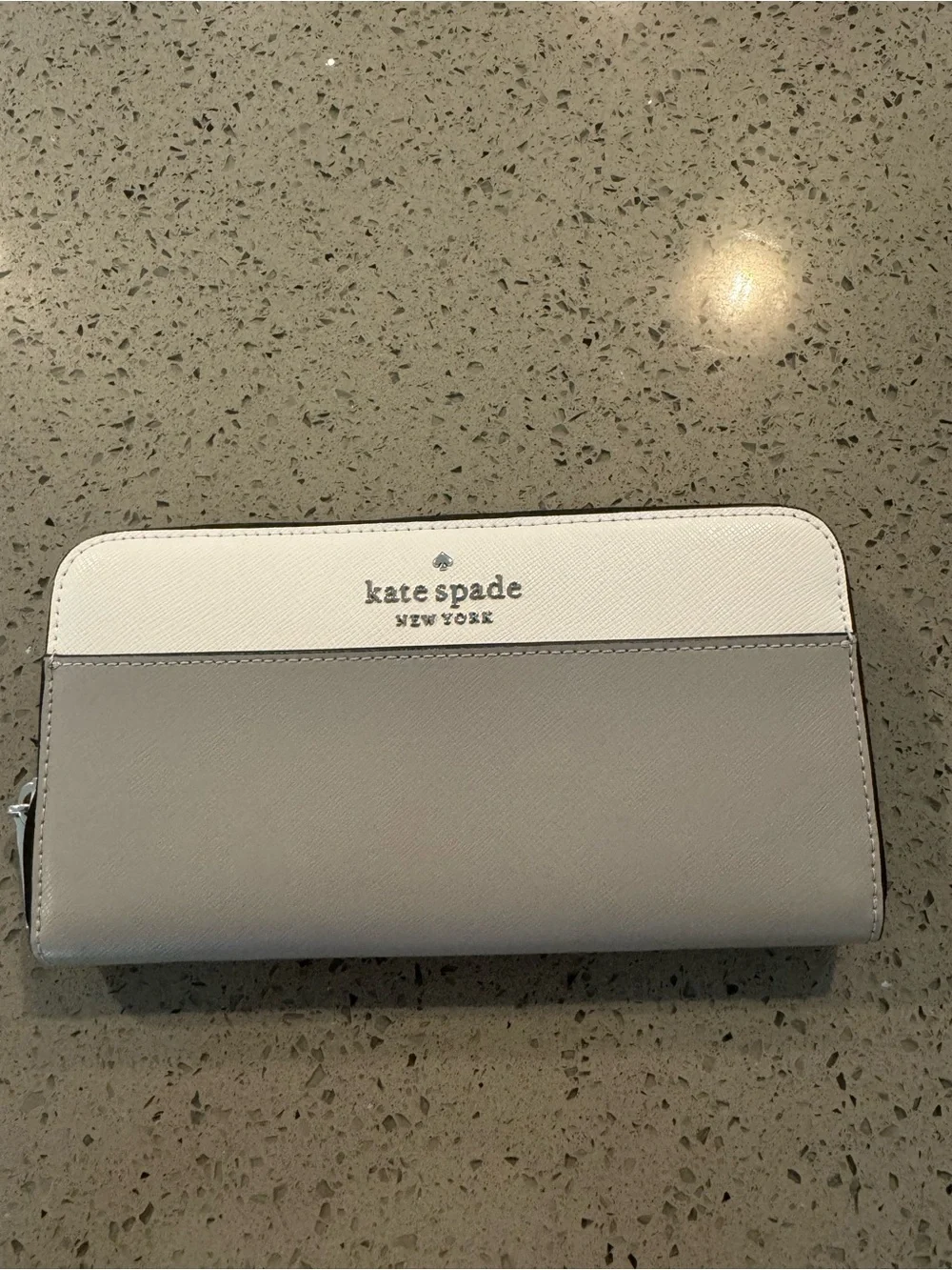 kate spade White and Gray Saffiano Zip Wallet - Picture 1 of 6